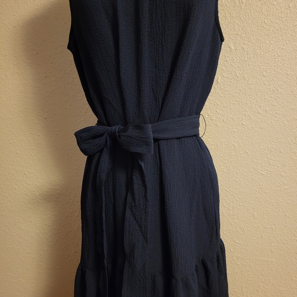 Anne Klein Navy Crinkle Mock Neck Tiered Maxi Dress Size 10 - Picture 5 of 8